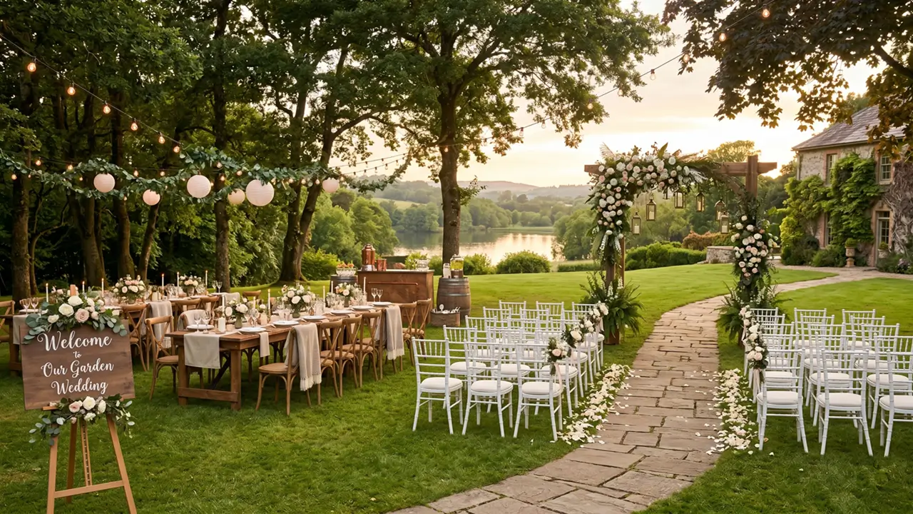 Outdoor wedding garden scene